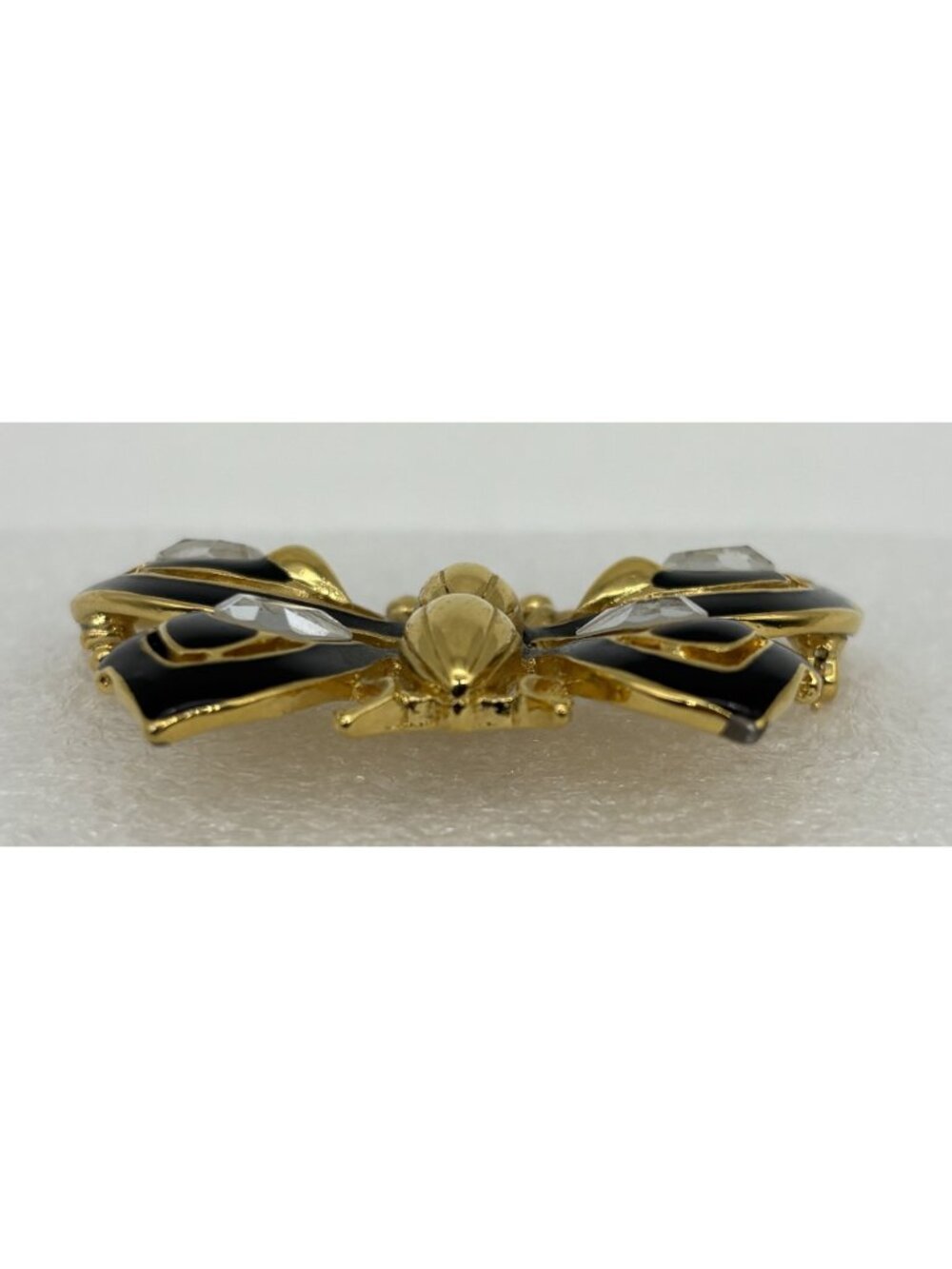 Vintage Trifari Butterfly Brooch Gold Tone Black Enamel Clear Rhinestones Signed - Picture 8 of 16